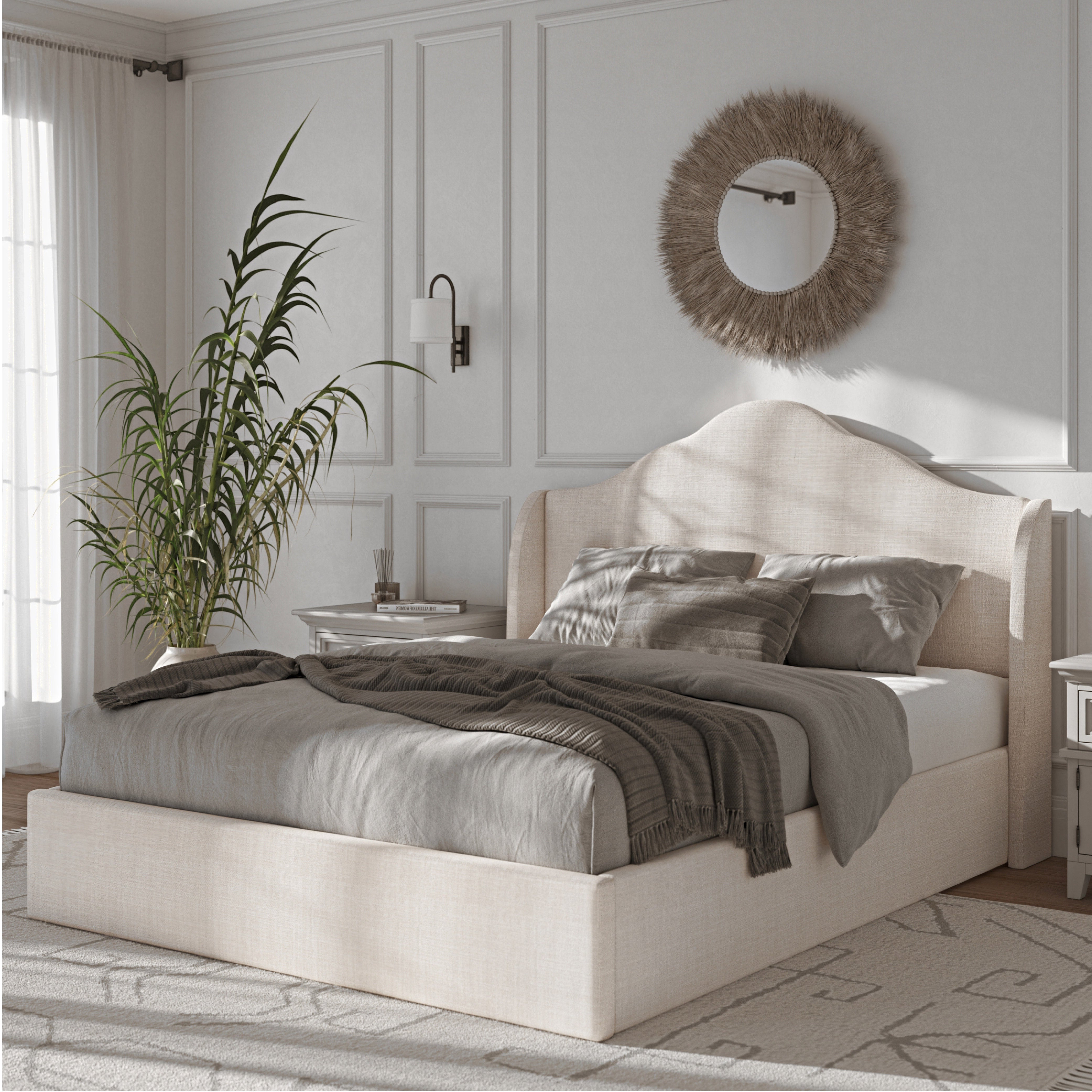 Ellis Queen Camelback Wing Bed Natural