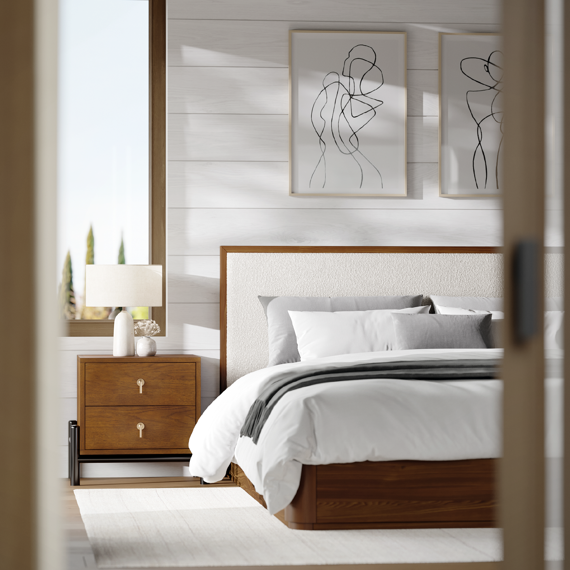 Mateo Low-Profile Boucle Solid Wood Bed