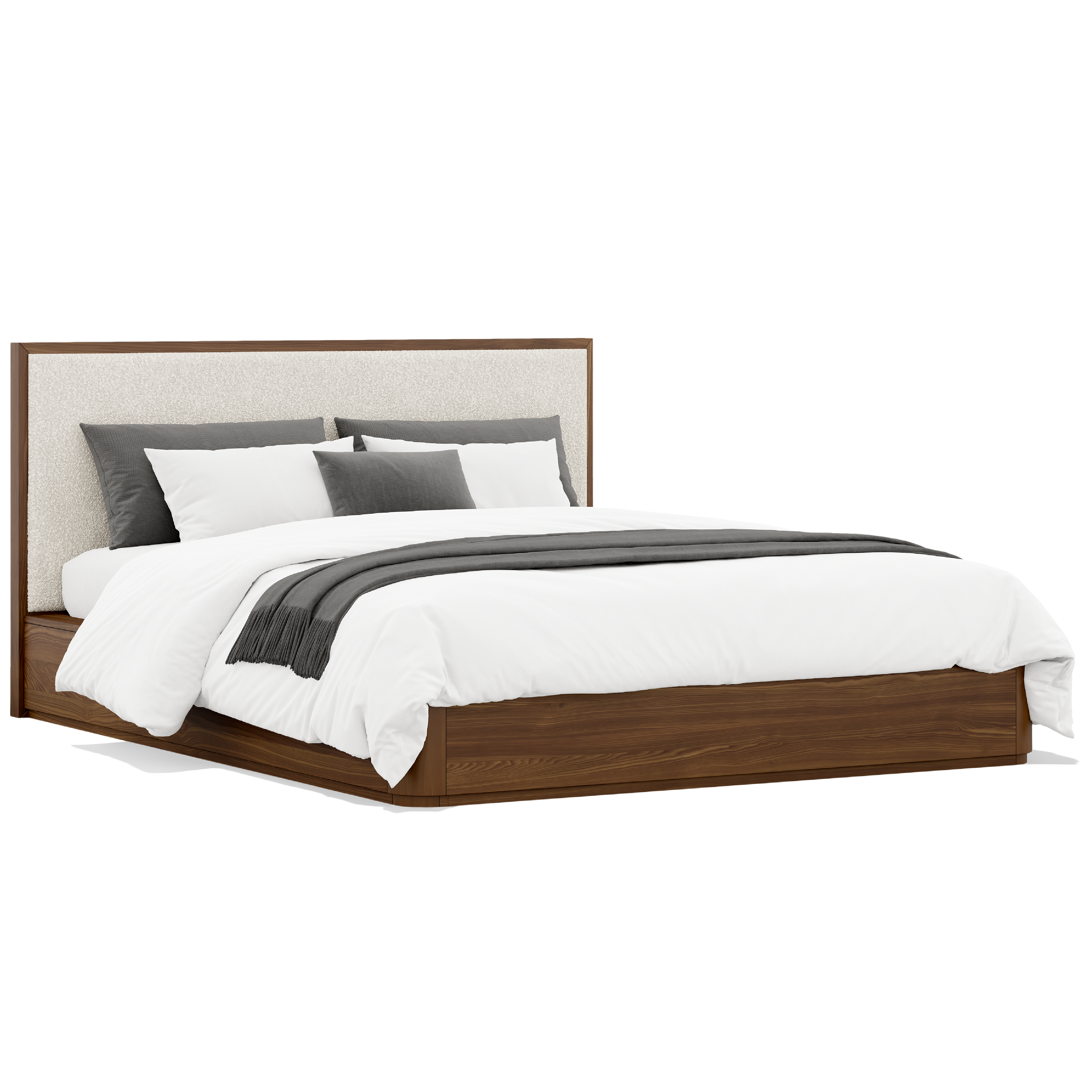 Mateo Low-Profile Boucle Solid Wood Bed