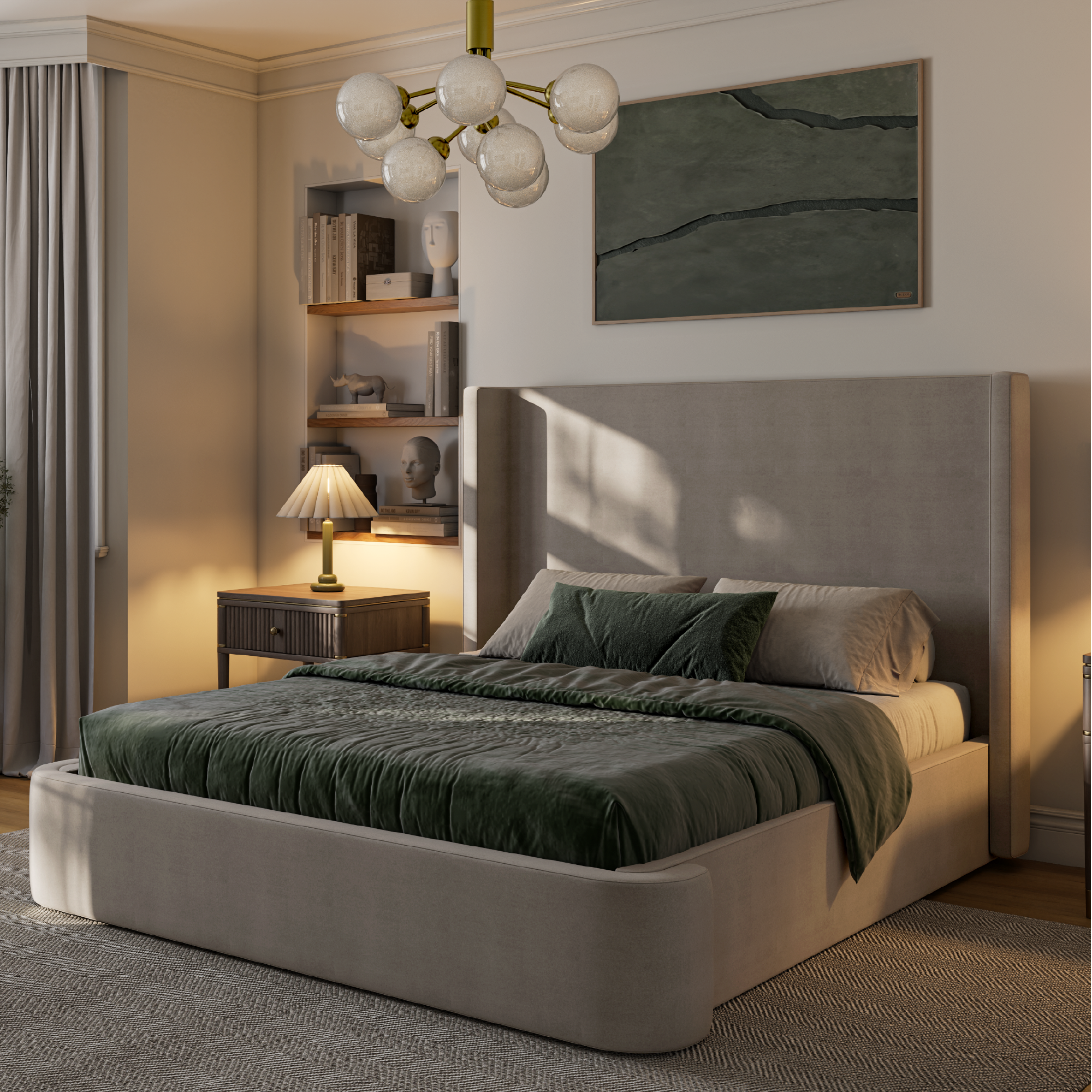 Hayes Upholstered Wingback Bed