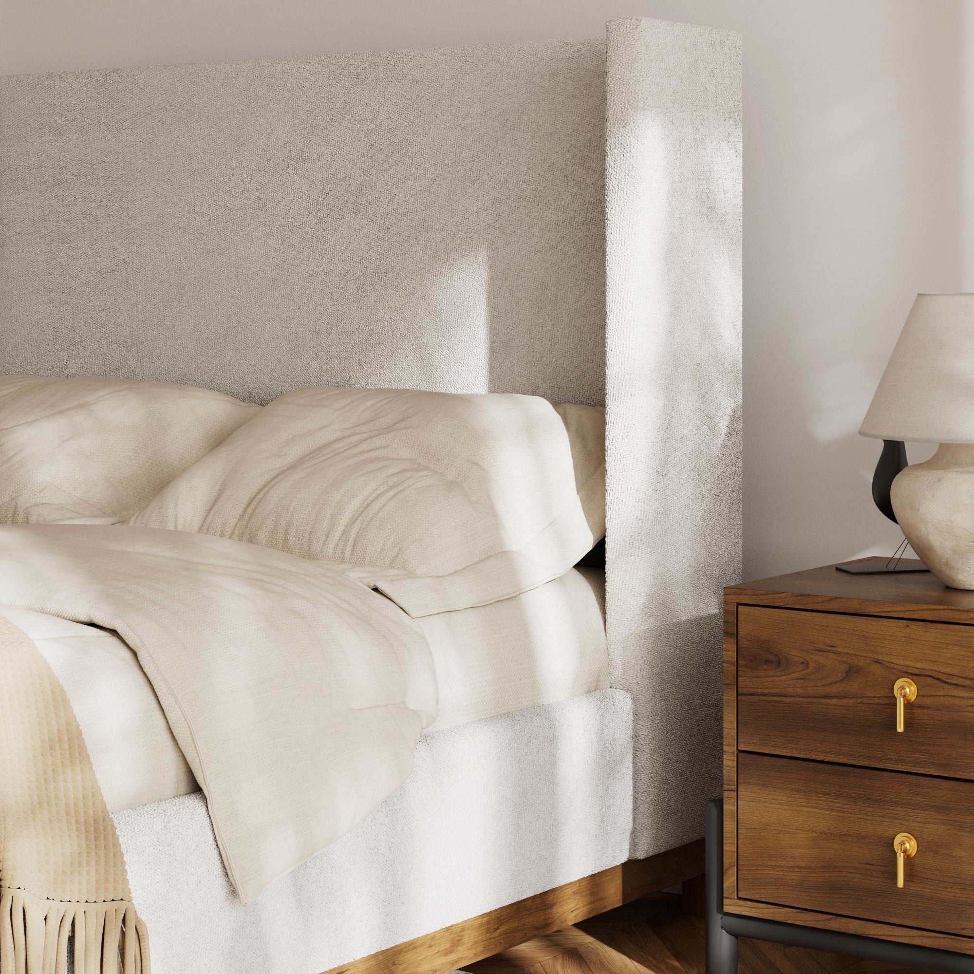 Miller Oat Upholstered Wing Bed