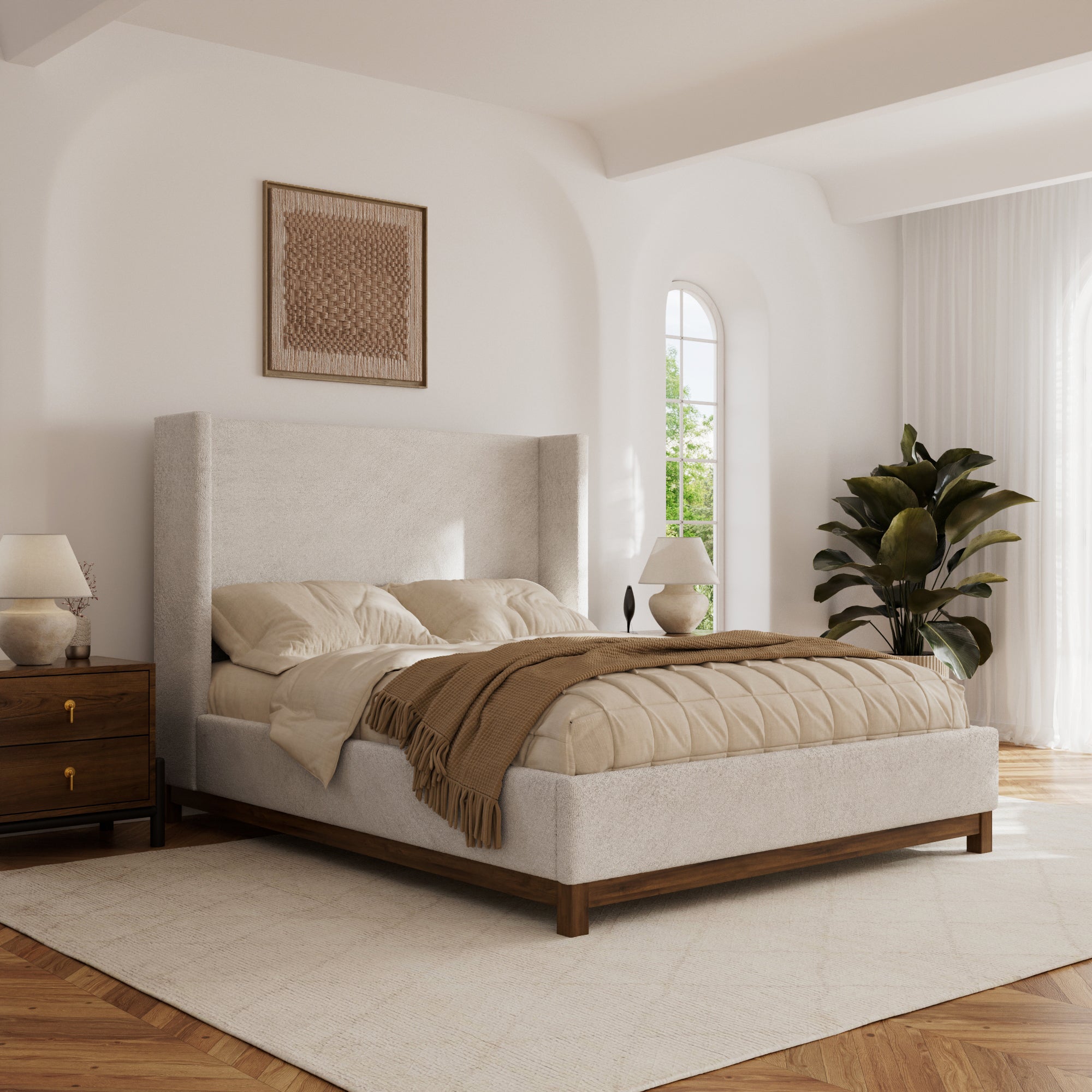 Miller Oat Upholstered Wing Bed