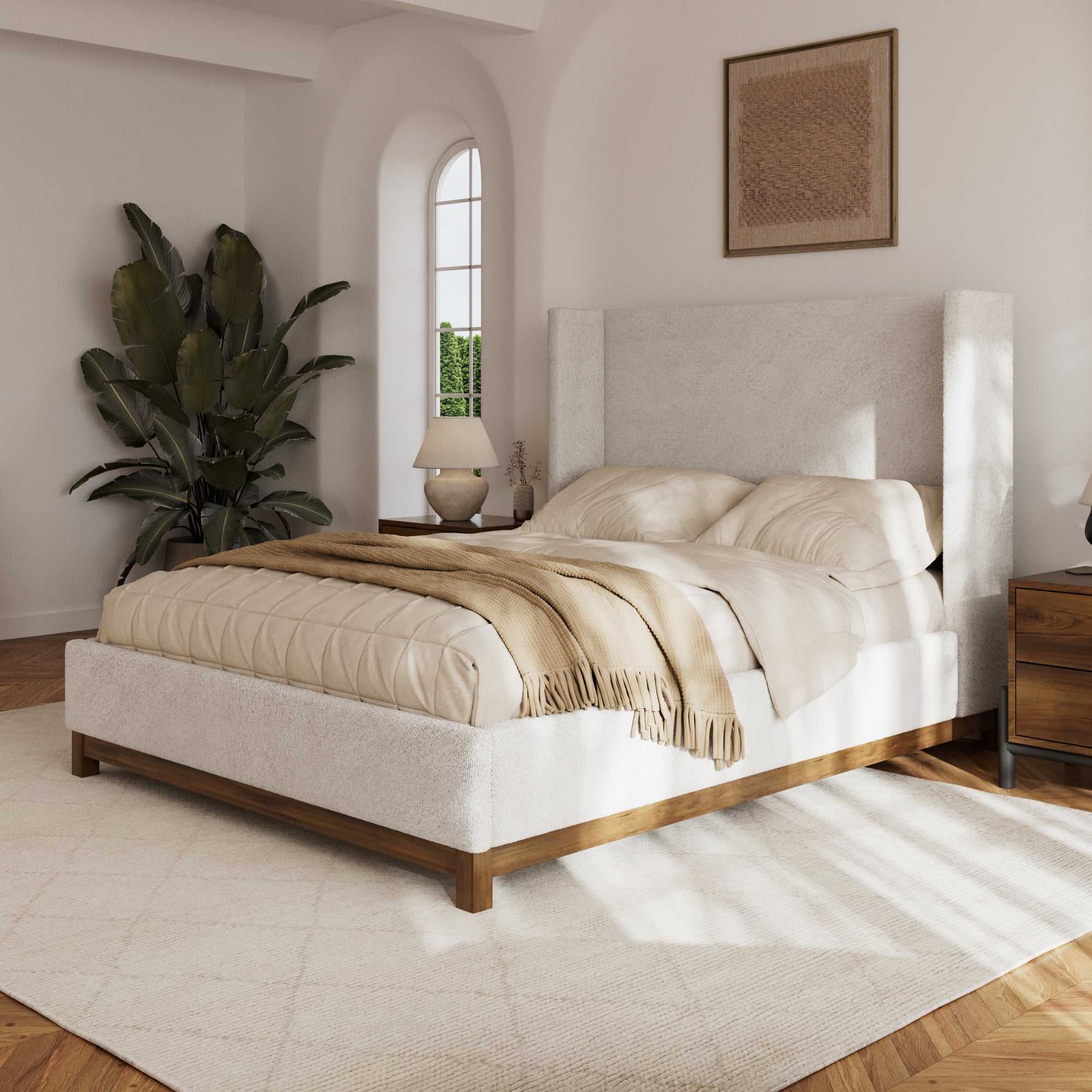 Miller Oat Upholstered Wing Bed