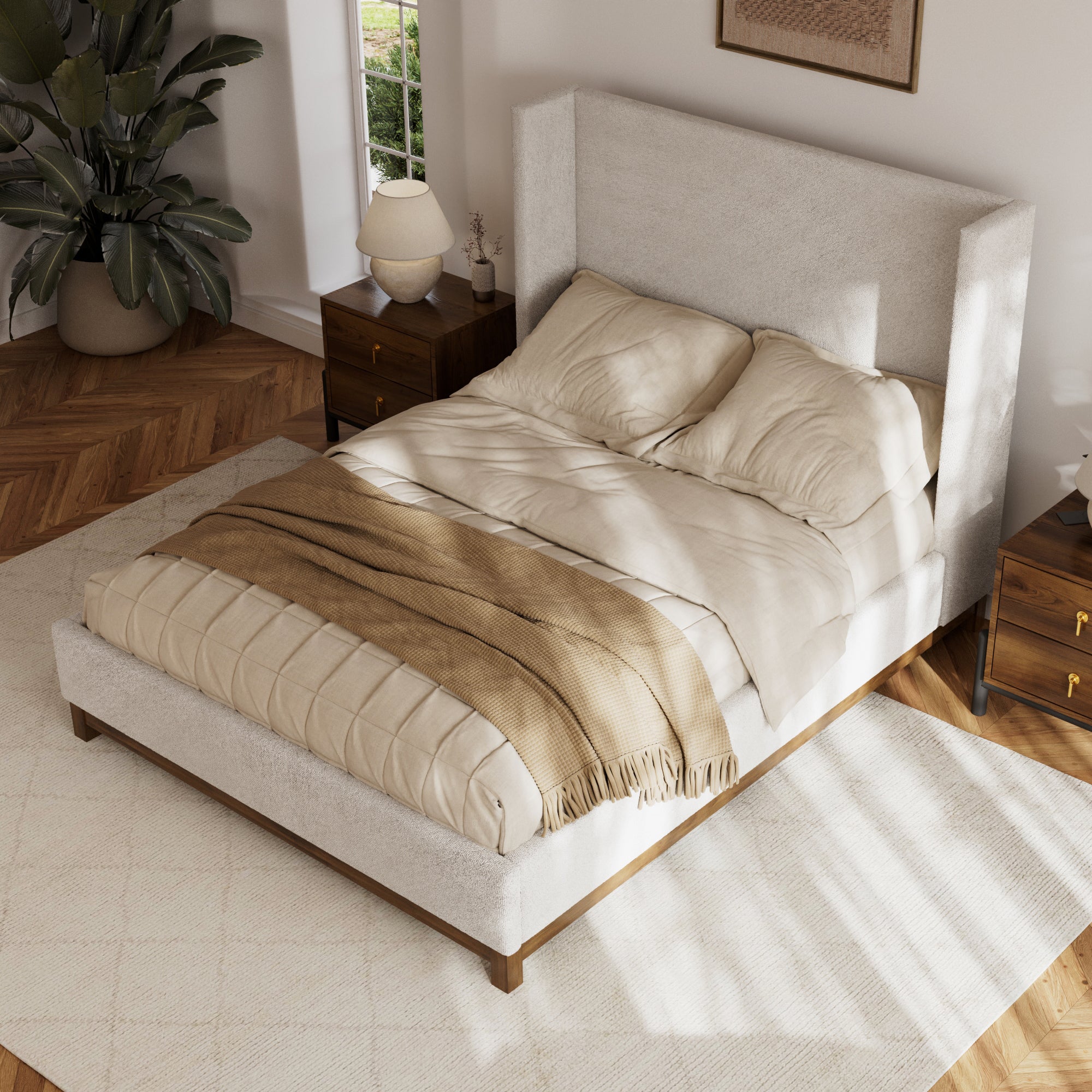 Miller Oat Upholstered Wing Bed
