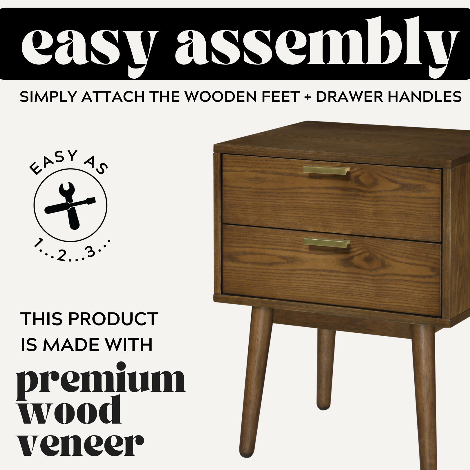 Ives Easy Assembly Mid Century Modern Nightstand