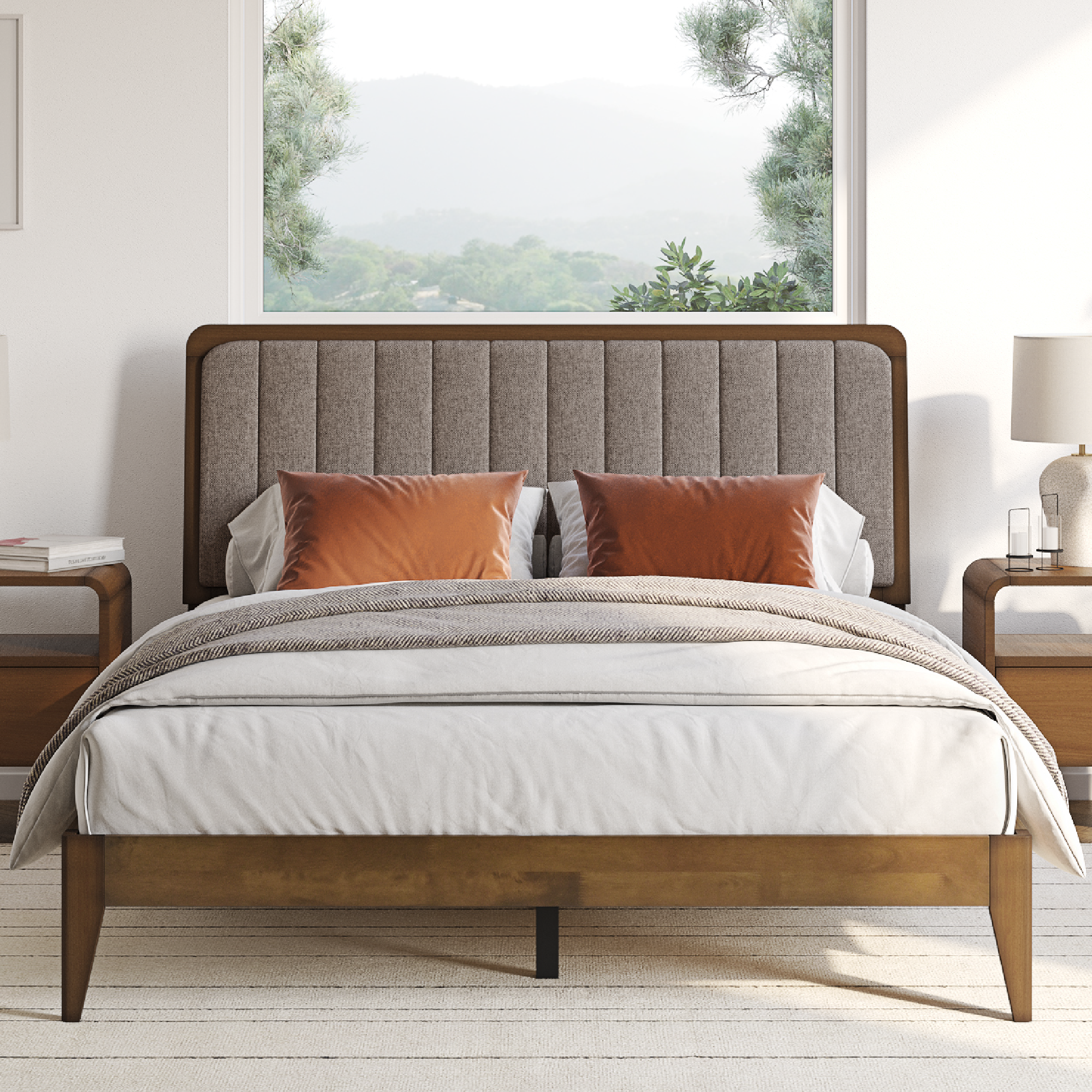 Raven Mid-Century Modern Solid Wood Bed