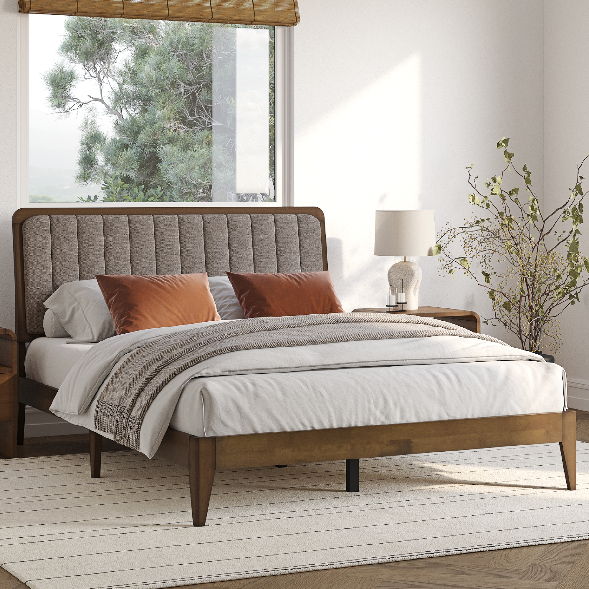 Raven Mid-Century Modern Solid Wood Bed