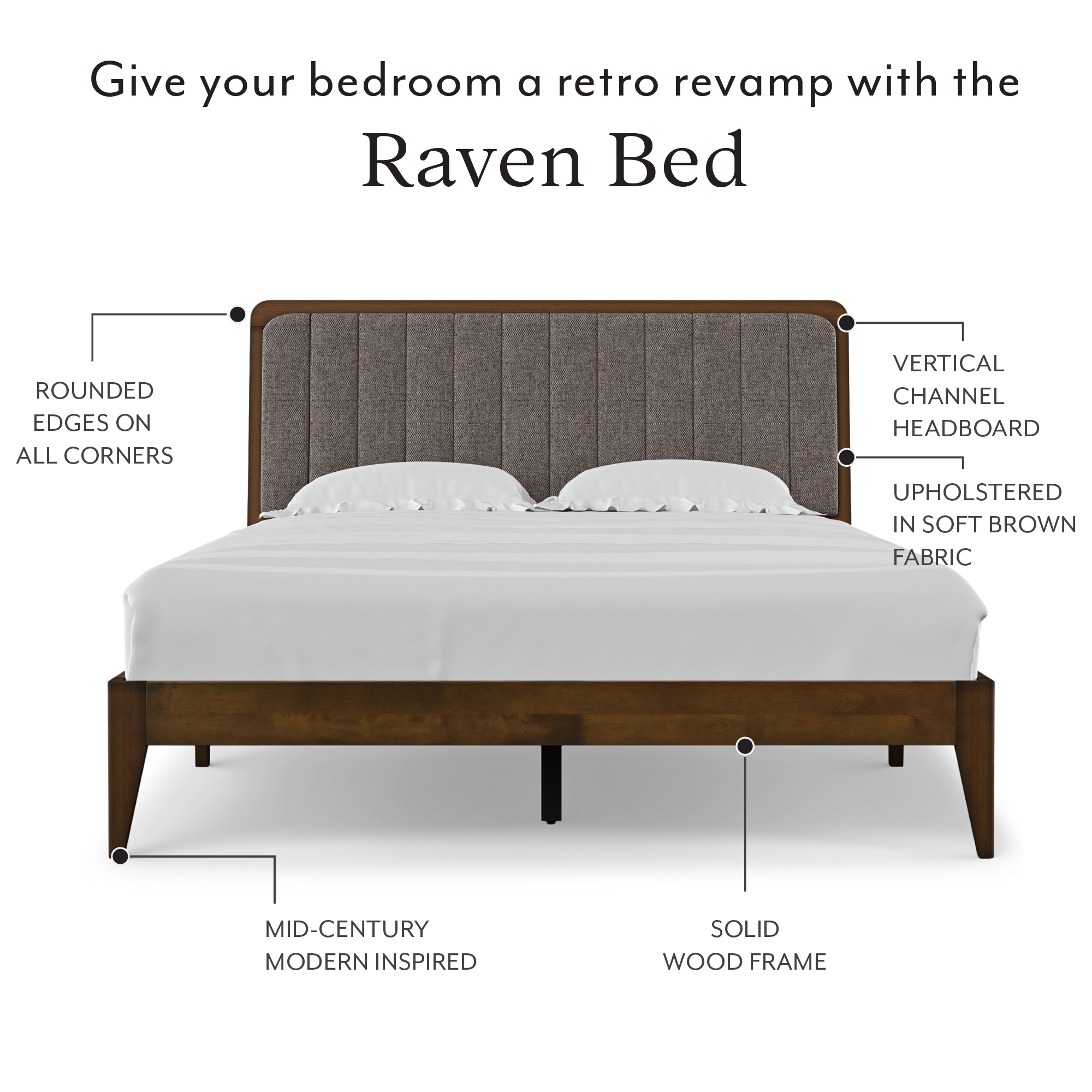 Raven Mid-Century Modern Solid Wood Bed