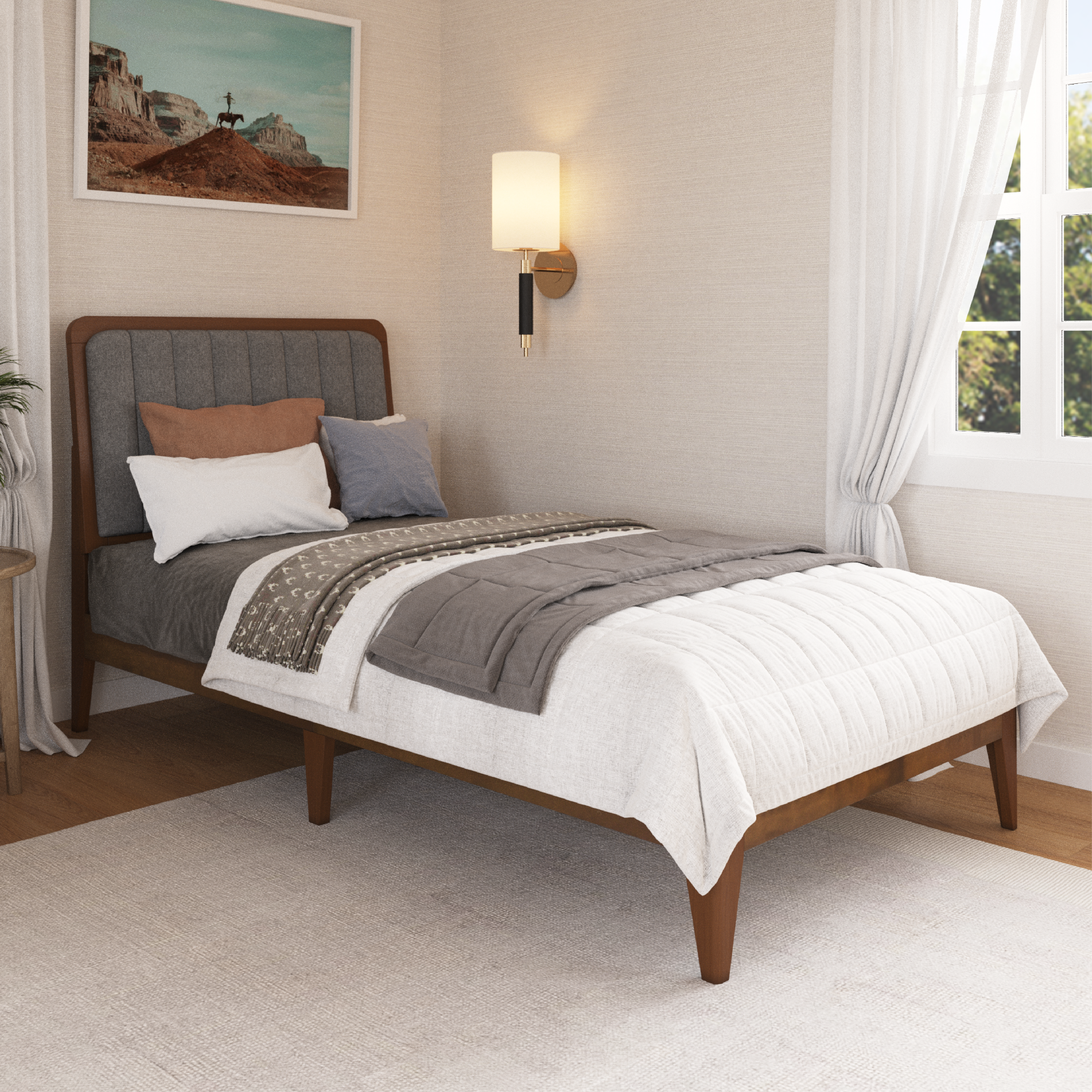 Raven Mid-Century Modern Solid Wood Bed