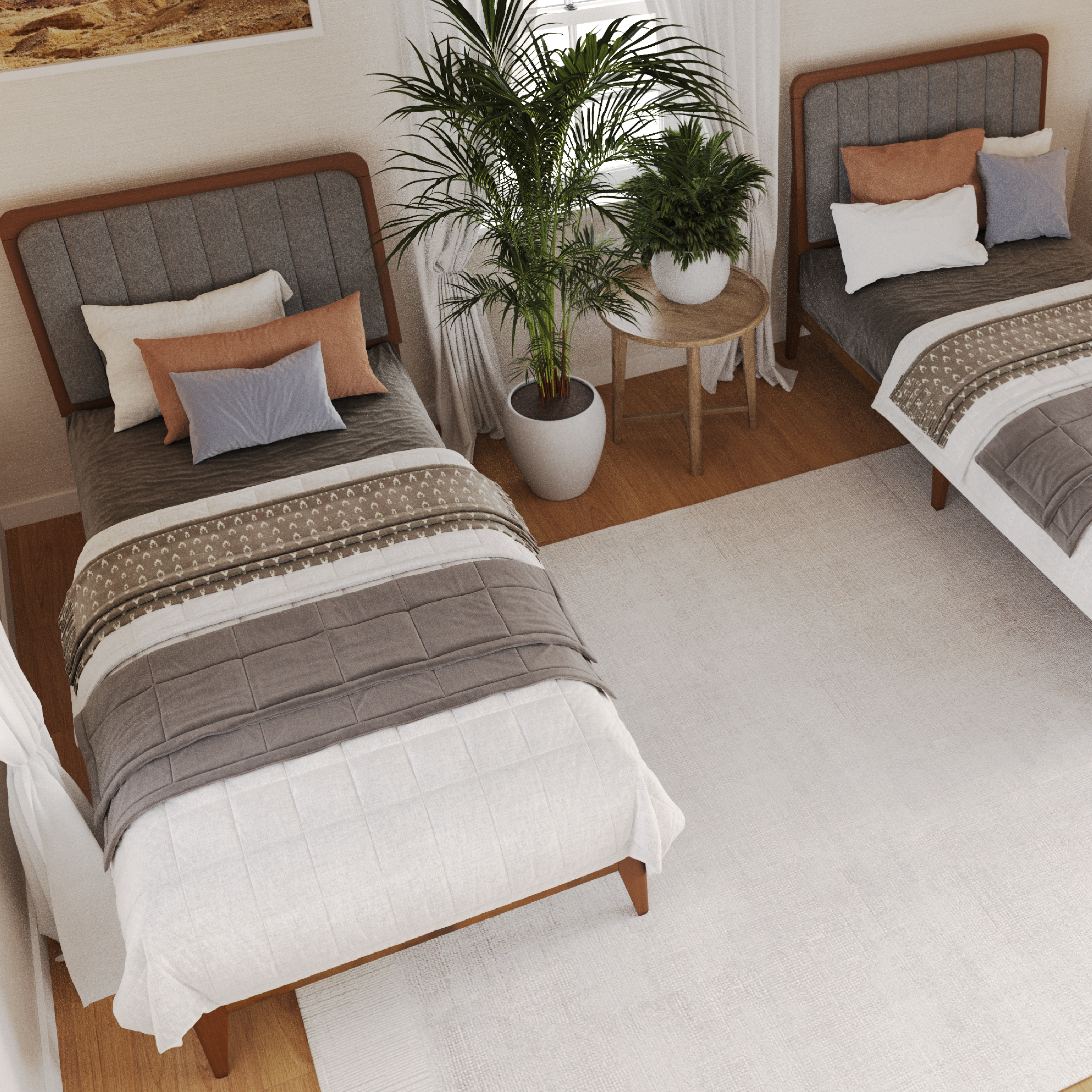 Raven Mid-Century Modern Solid Wood Bed