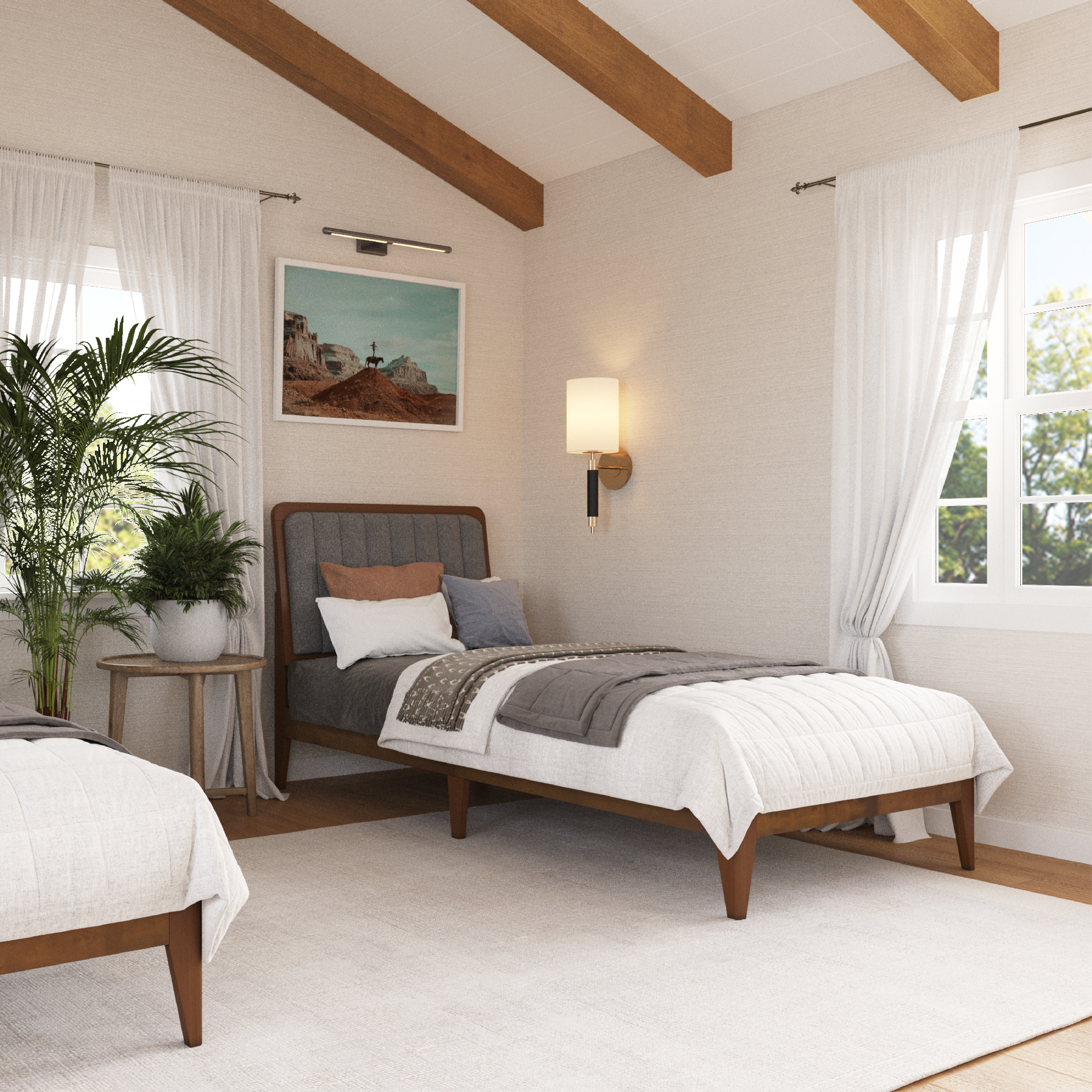Raven Mid-Century Modern Solid Wood Bed