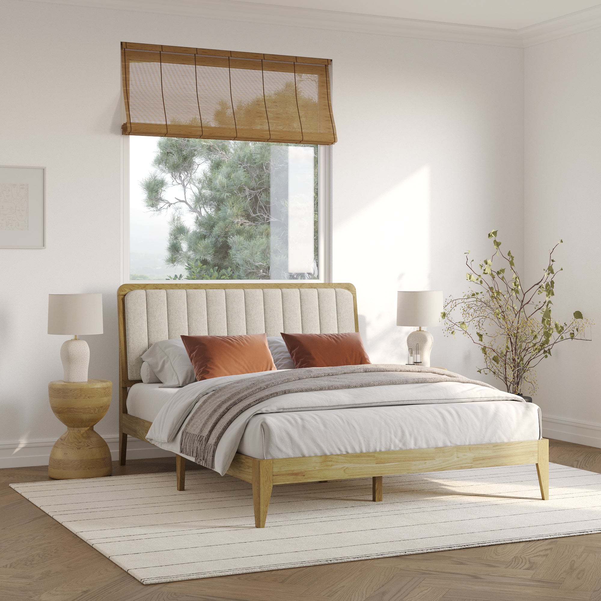 Raven Mid-Century Modern Solid Wood Bed