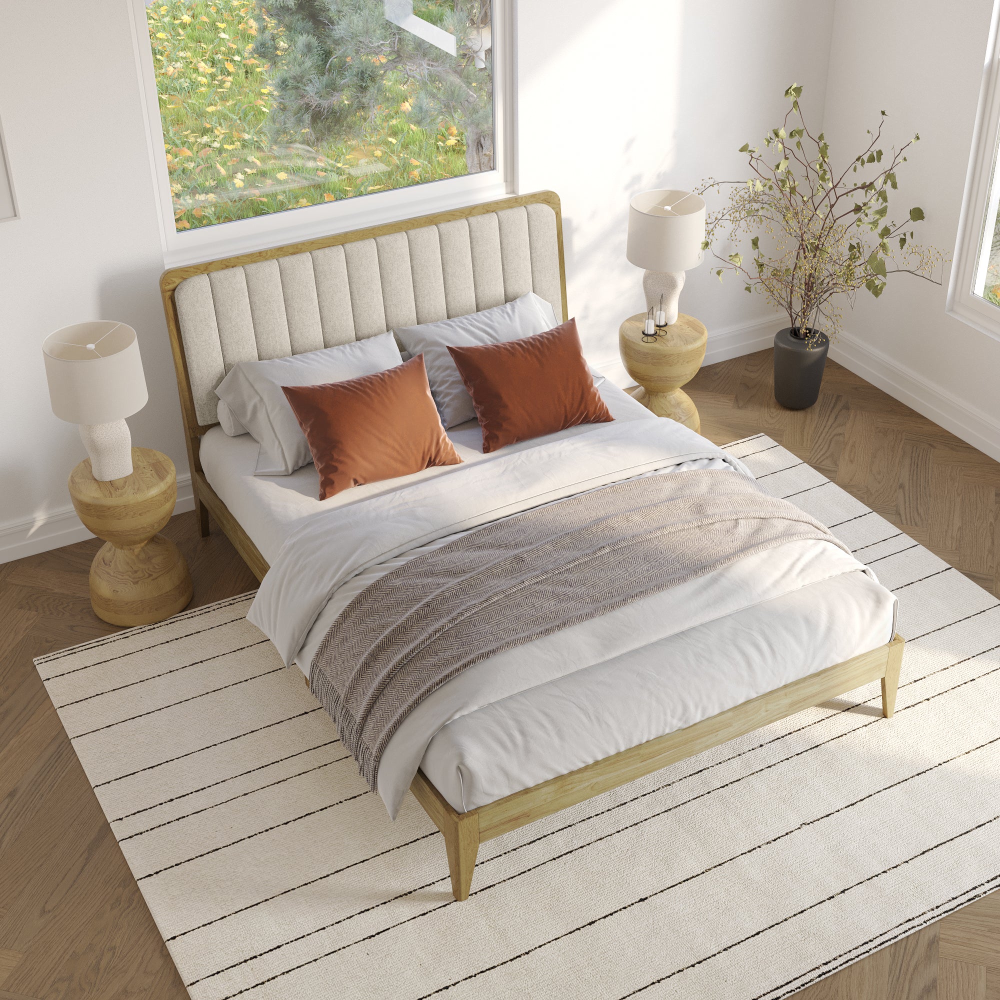 Raven Mid-Century Modern Solid Wood Bed