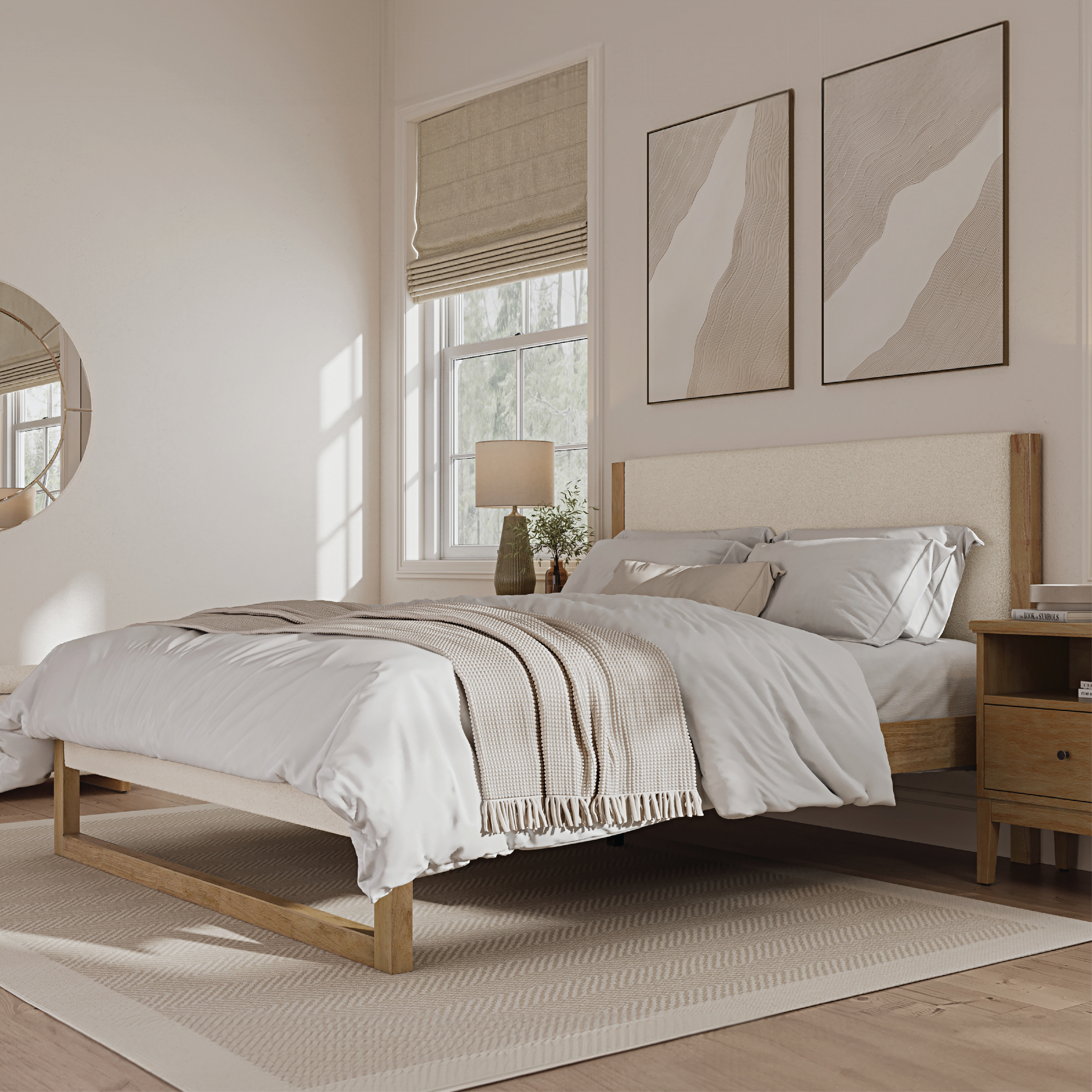 Leighton Bed - Natural Cream Boucle