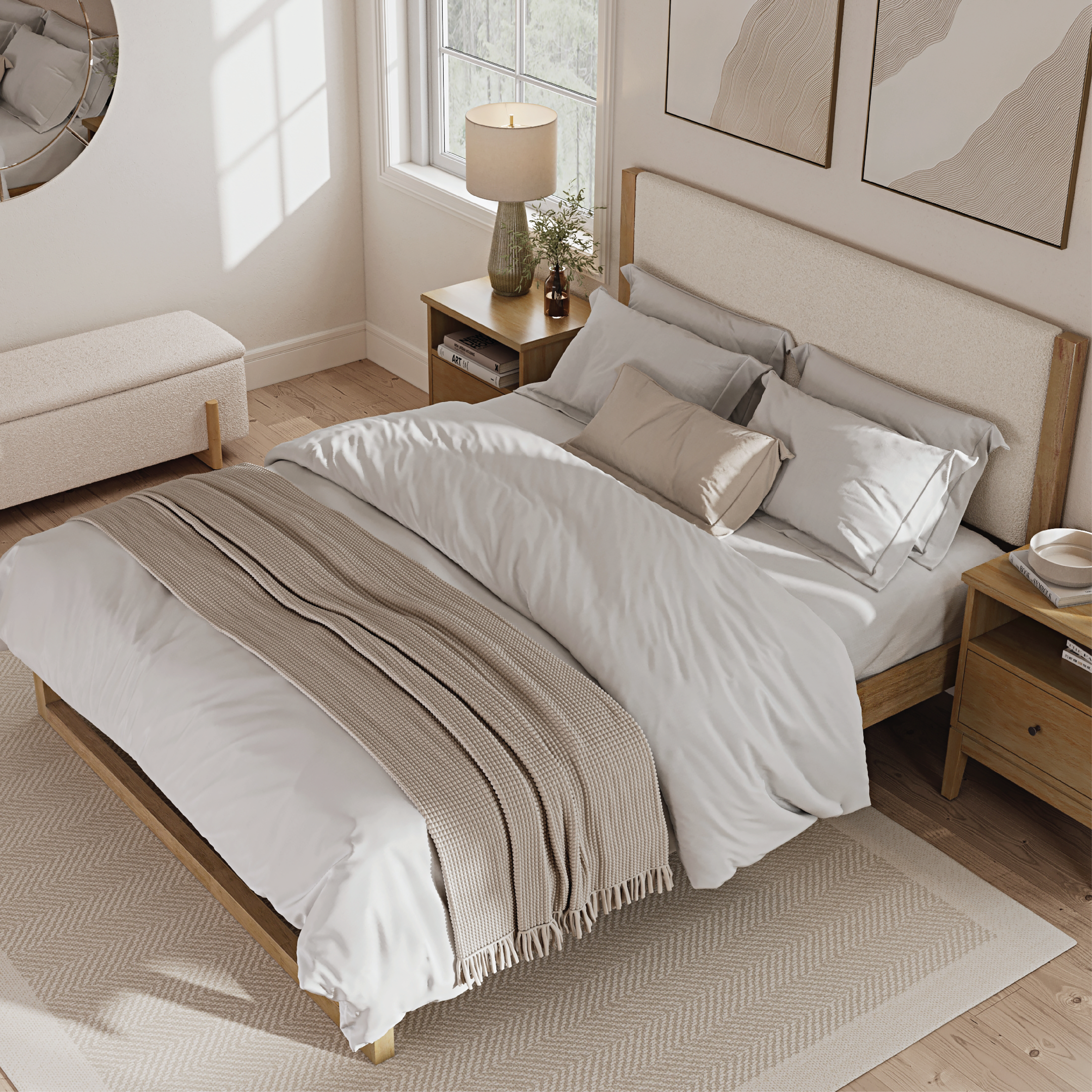 Leighton Bed - Natural Cream Boucle