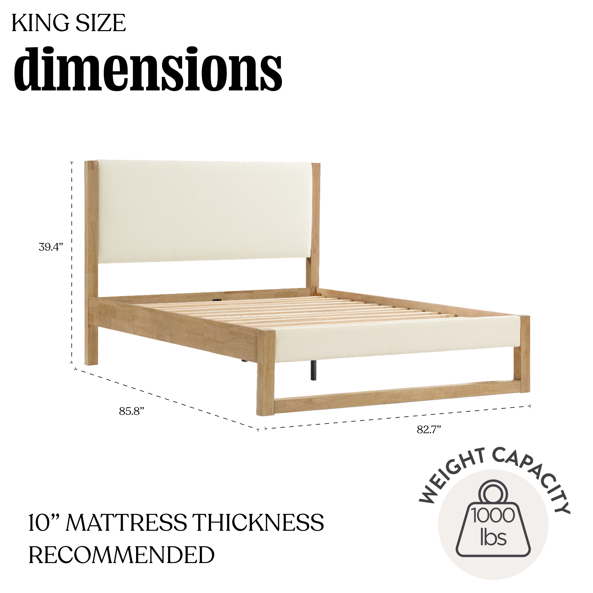 Mateo Low-Profile Boucle Solid Wood Bed