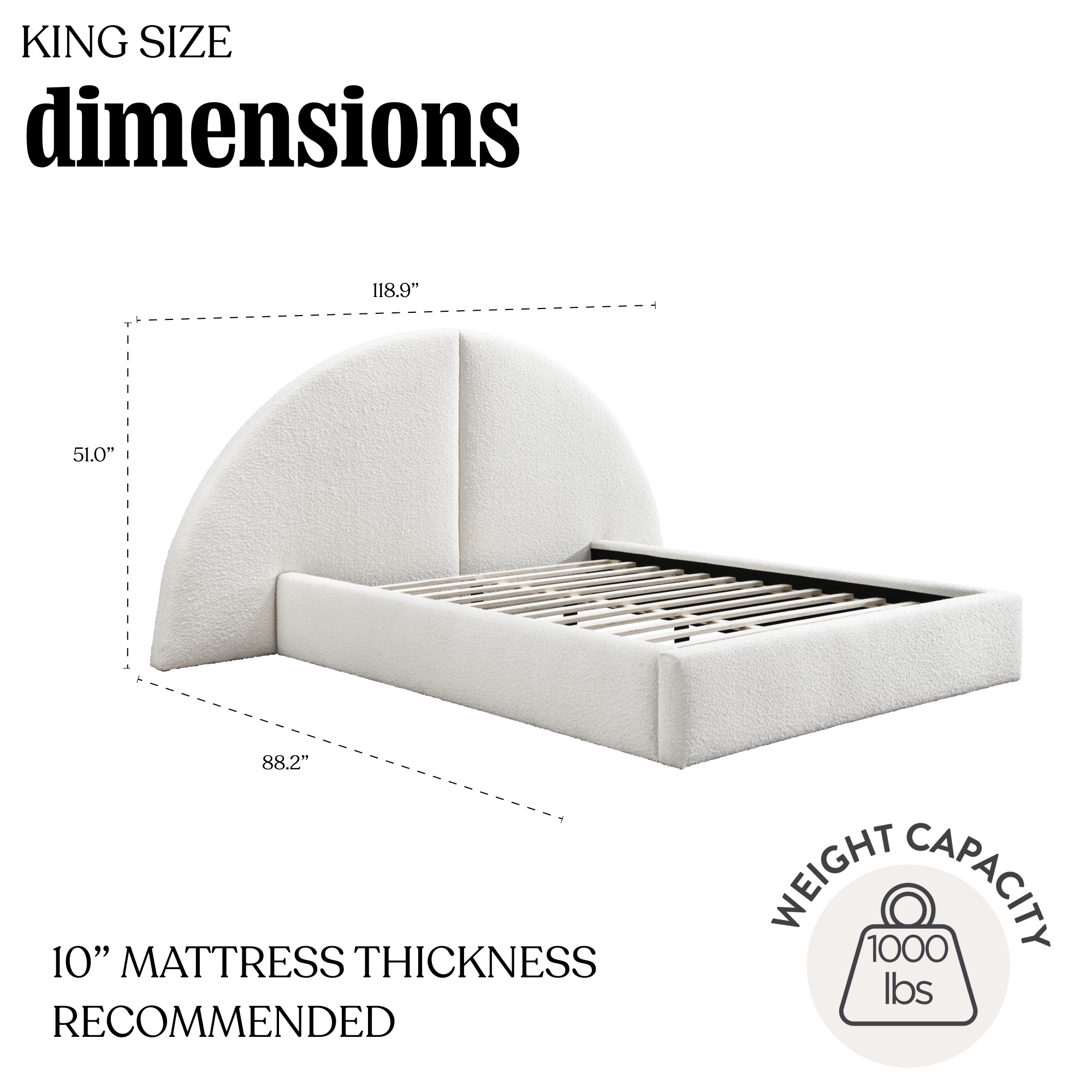 Odessa Extended Arch Headboard Boucle Bed