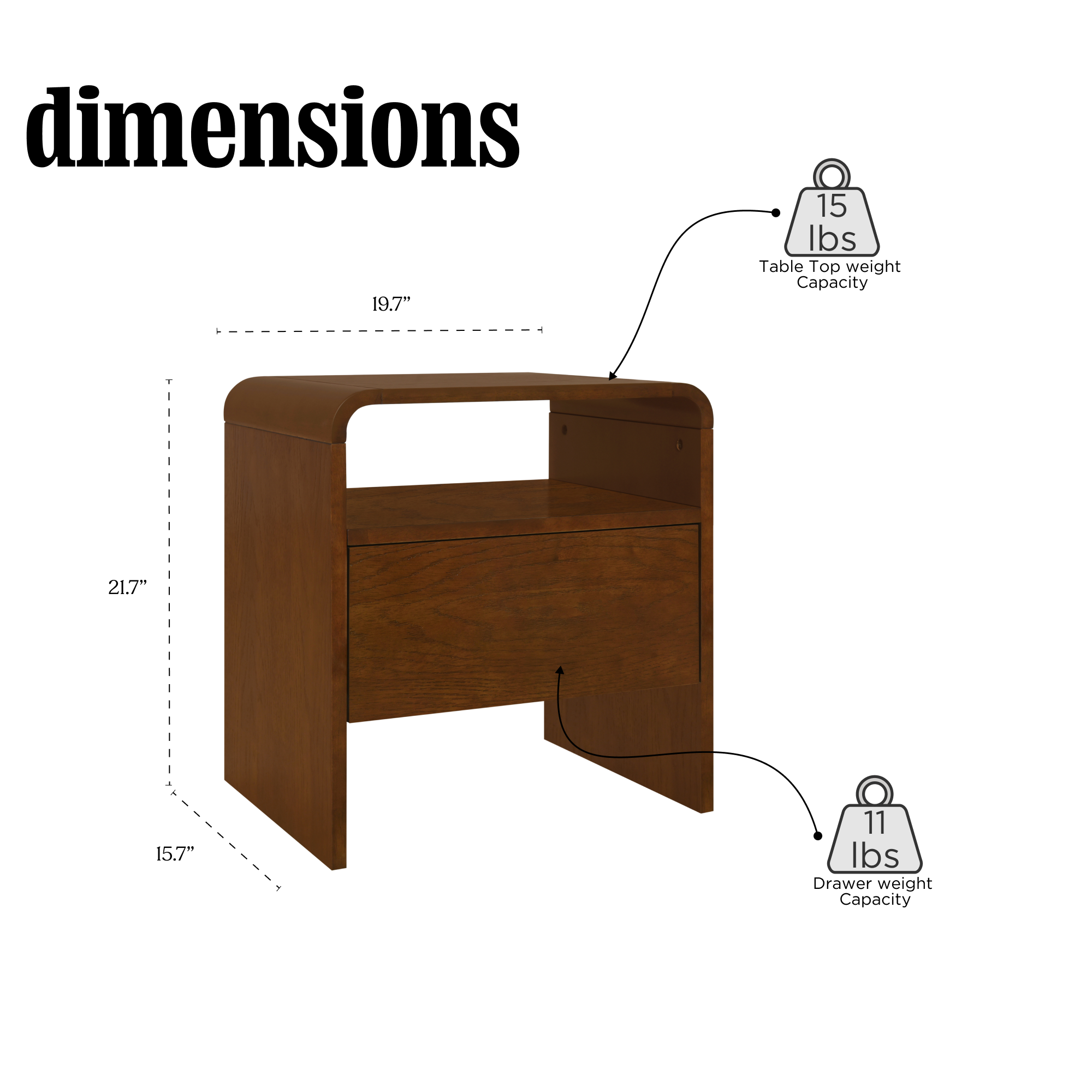Pebble Solid Wood Walnut Nightstand