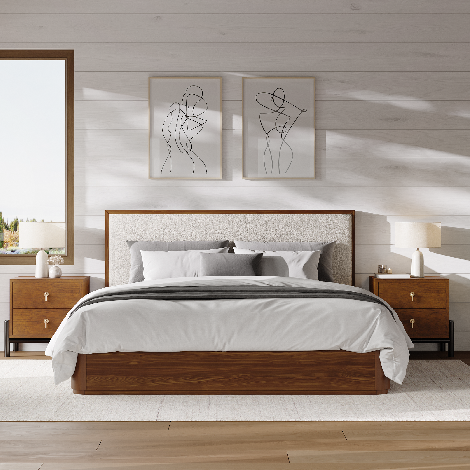 Mateo Low-Profile Boucle Solid Wood Bed