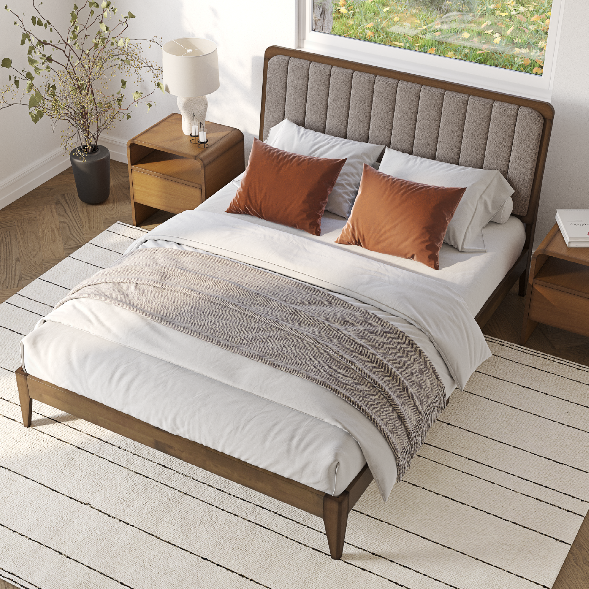 Raven Mid-Century Modern Solid Wood Bed
