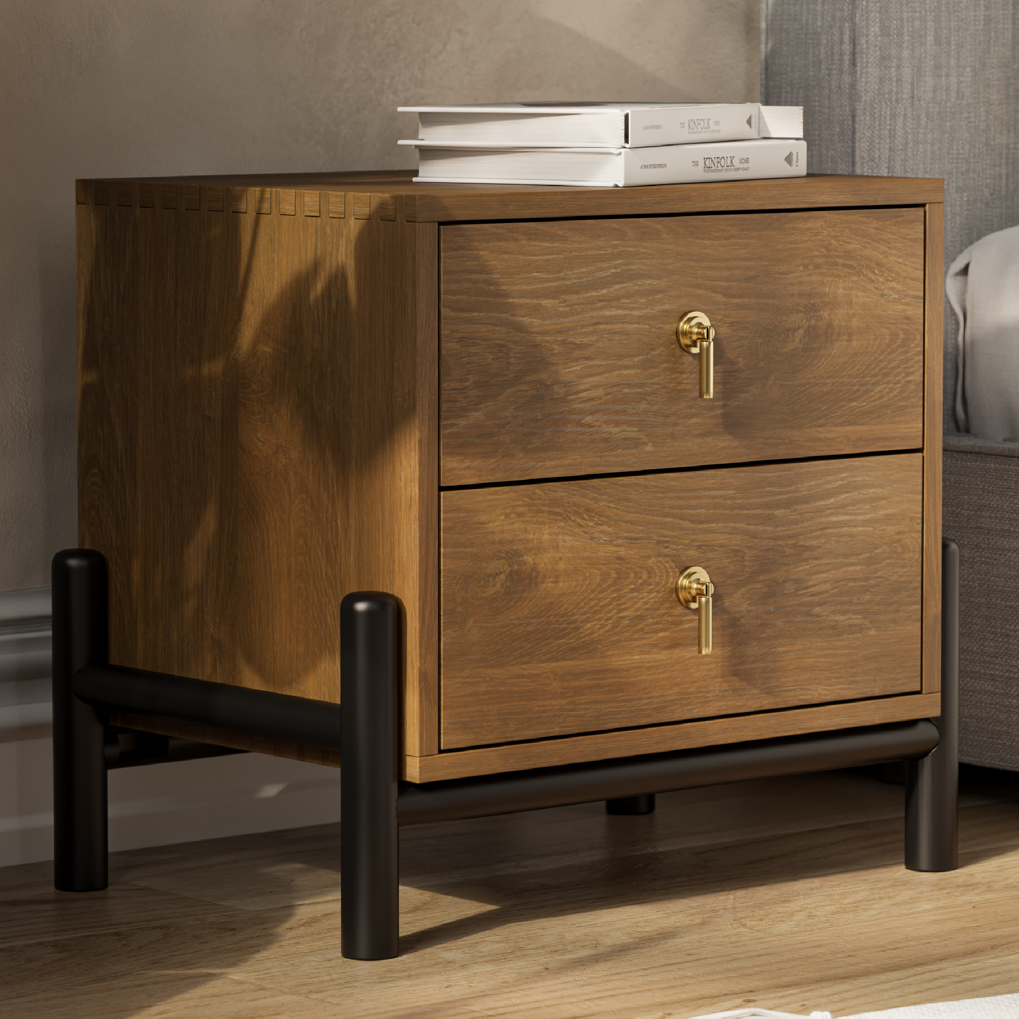 Luna 2-Drawer Solid Wood Nightstand