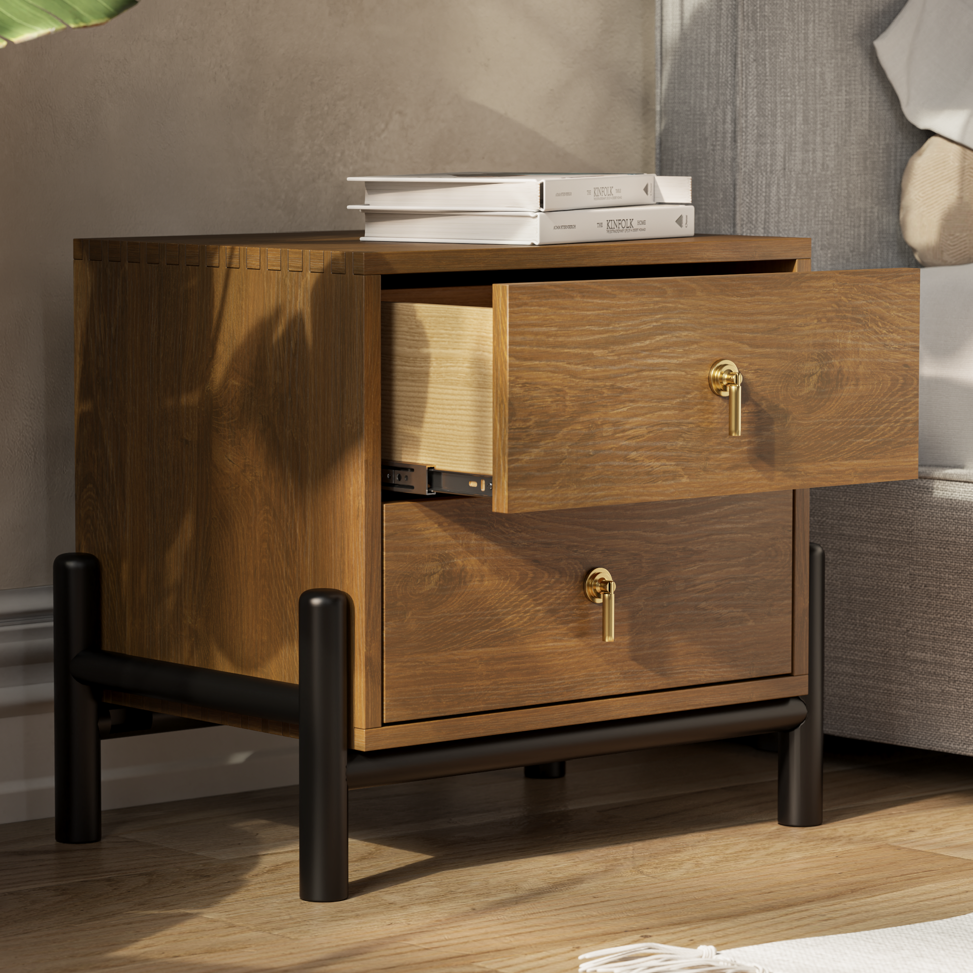 Luna 2-Drawer Solid Wood Nightstand