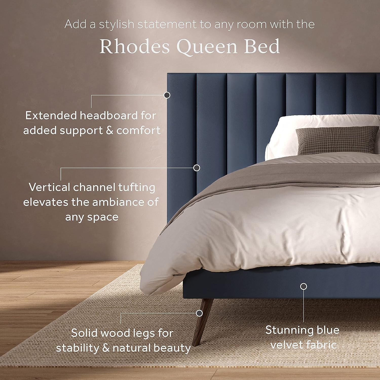 Rhodes Queen Bed with Extended Headboard
