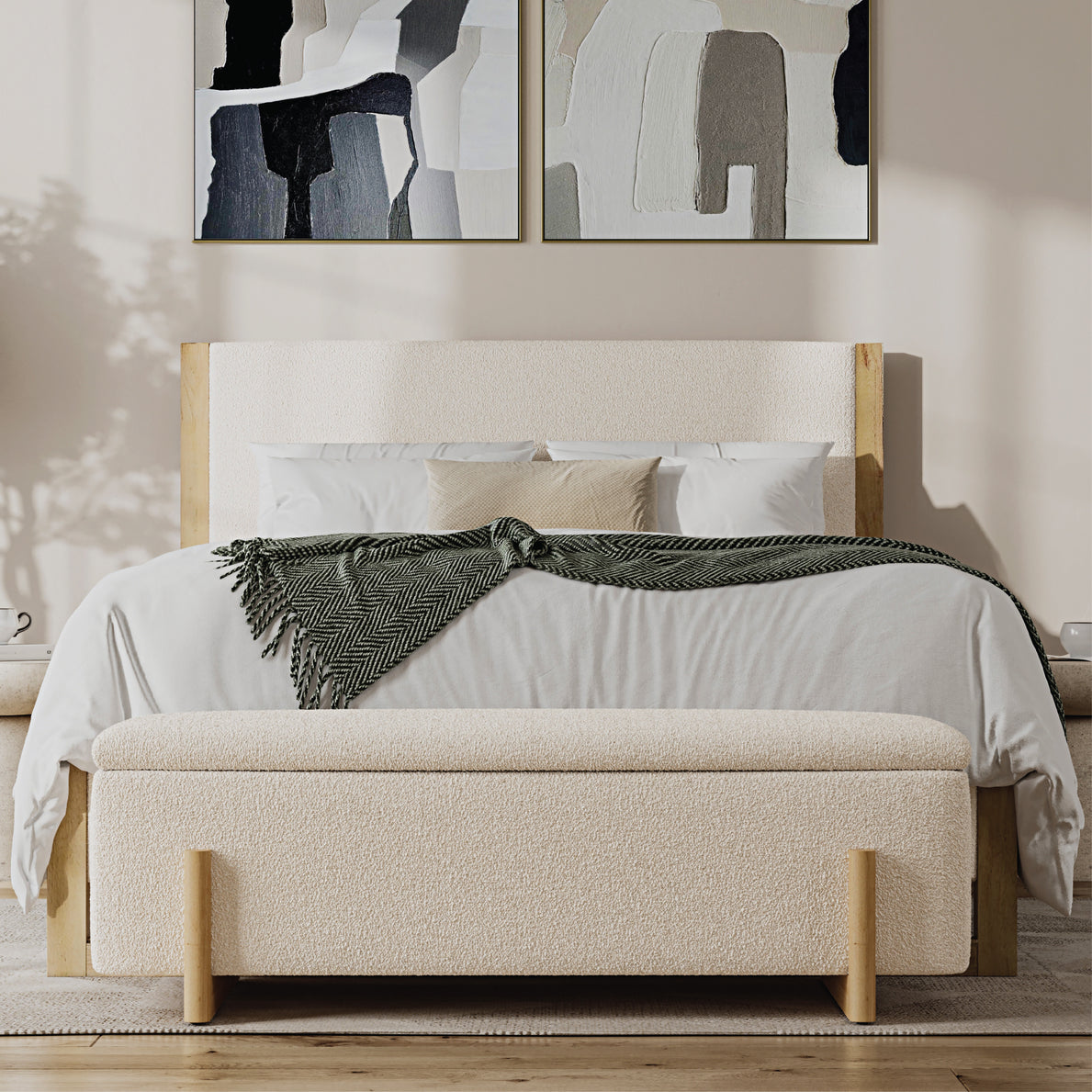 Leighton Bed - Natural Cream Boucle