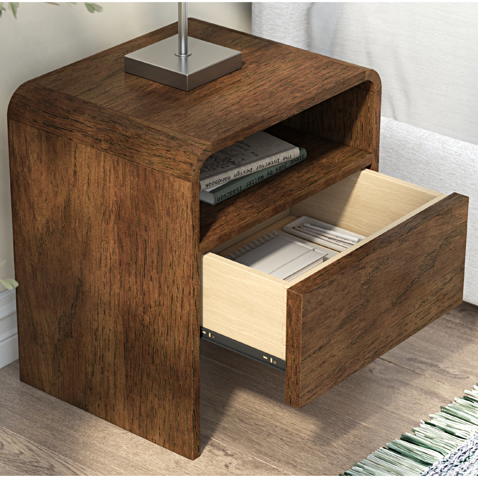 Pebble Solid Wood Walnut Nightstand