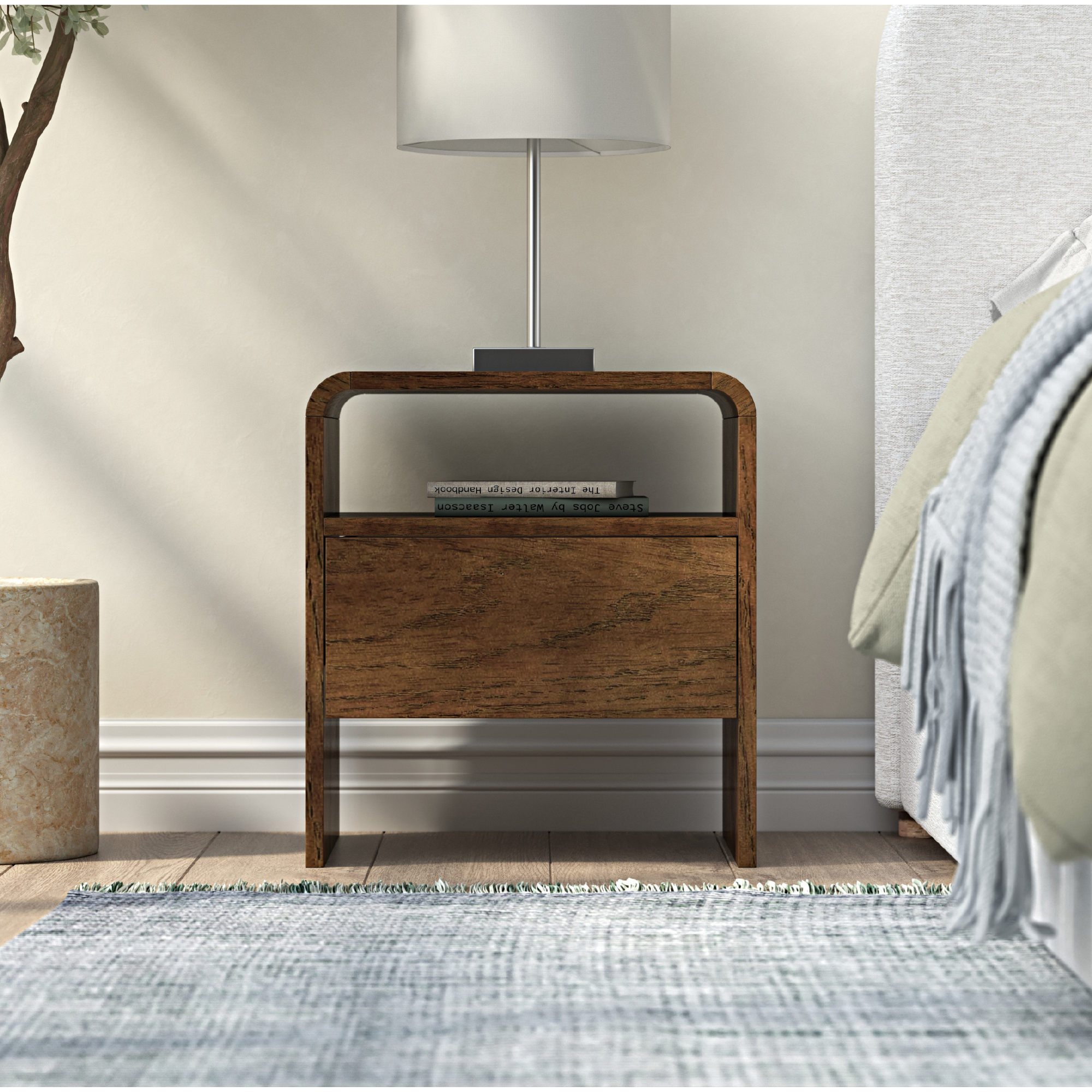 Pebble Solid Wood Walnut Nightstand