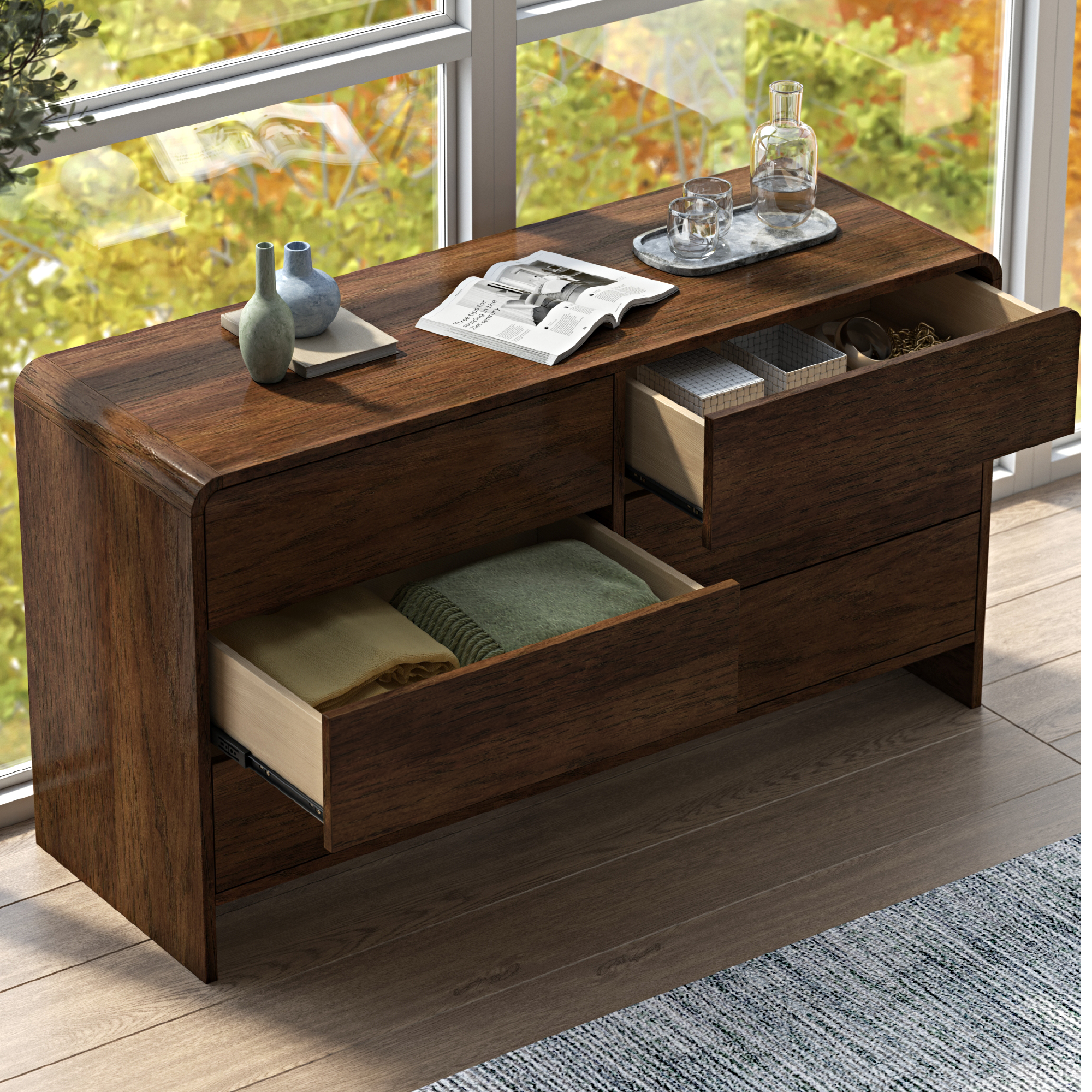 Pebble 6-Drawer Solid Wood Walnut Dresser